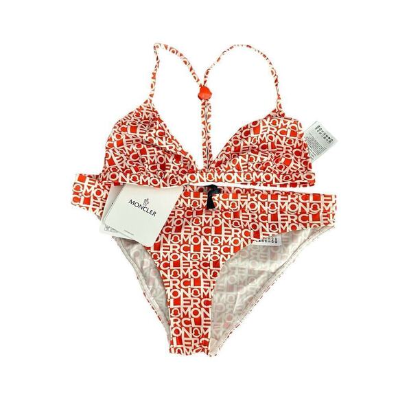 Moncler Womens Logo Printed Two Piece Bikini Red White size M NWT. Msrp $515 - Picture 1 of 11